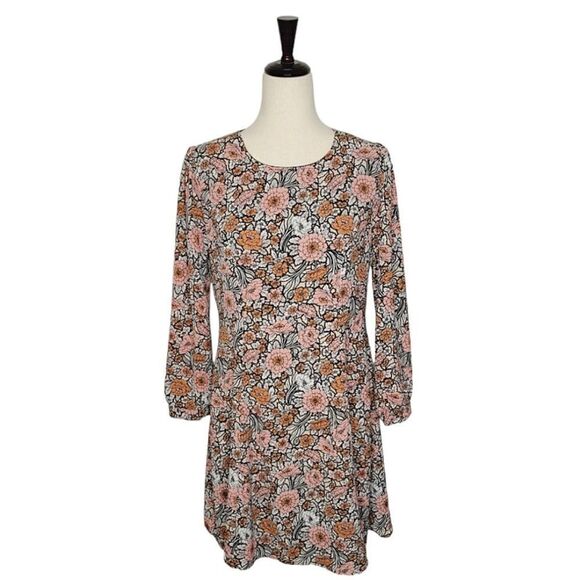 Anthropology HD In Paris Floral Patterned Keyhole 3/4 Sleeve Dress Size SP - Picture 2 of 11